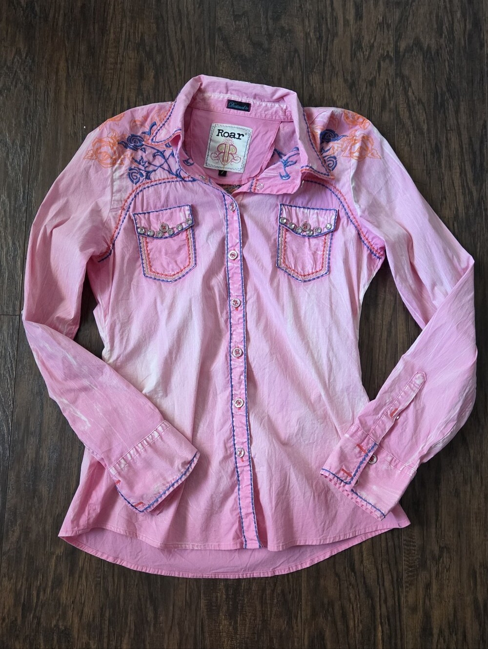 Roar Pink Embroidered Button-Up Shirt